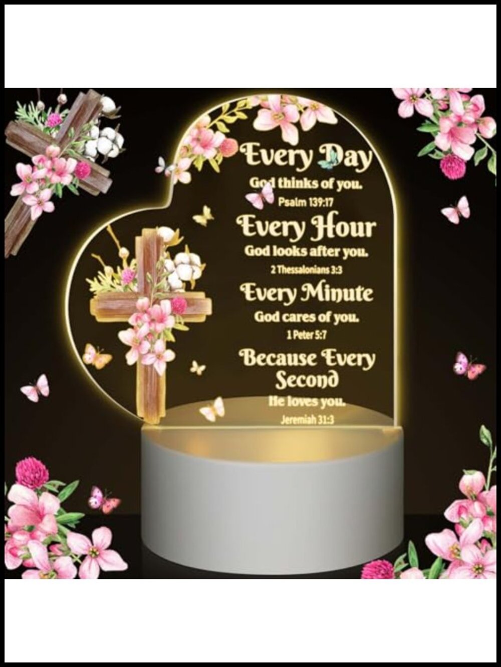 Jetec Acrylic Heart Night Light Christian Religious Gift LED USB Lamp